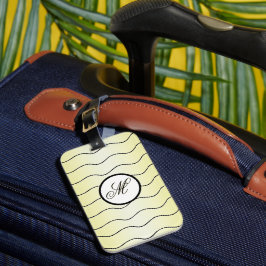 Etiqueta De Bagagem Inicial de Caligrafia Elegante em Amarelo Manteiga