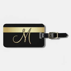 Etiqueta De Bagagem Inicial Dourado preta original elegante da letra