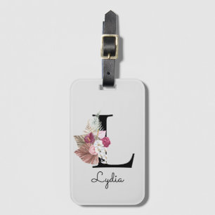 Etiqueta De Bagagem Inicial Floral Rosa Boho Personalizada L