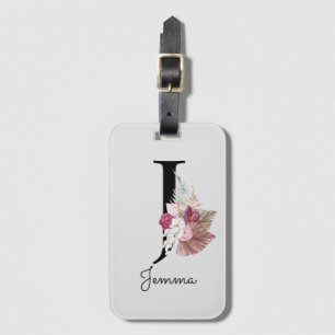 Etiqueta De Bagagem Inicial Floral Rosa Monograma J