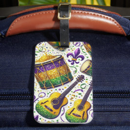 ETIQUETA DE BAGAGEM INSTRUMENTOS MUSICAIS ROXO VERDE OURO MARDI GRAS