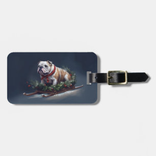 Etiqueta De Bagagem Inverno de neve de Natal para Buldog