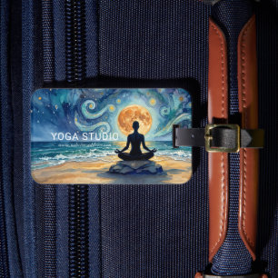 Etiqueta De Bagagem Ioga Meditação Céu Noturno Estrelado Lua Praia Oce