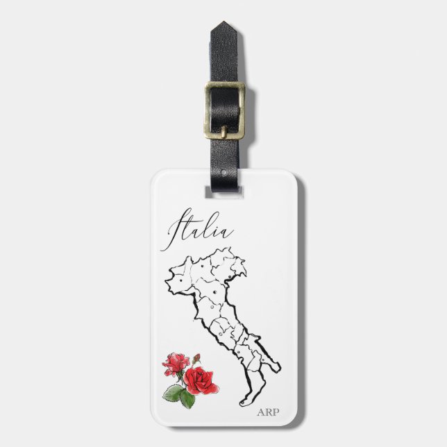 Etiqueta De Bagagem *~* Itália Map Italia Rosas de língua italiana (Frente Vertical)