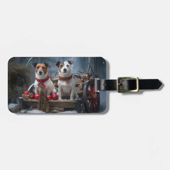 Etiqueta De Bagagem Jack Russell Snowy Sleigh Decência de Natal (Frente Horizontal)