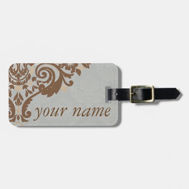 Etiqueta de Bagagem Jacquard Damask Silver (Frente Horizontal)
