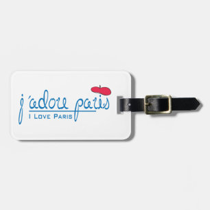Etiqueta De Bagagem j'adore Paris (amor Paris de I) com boina vermelha