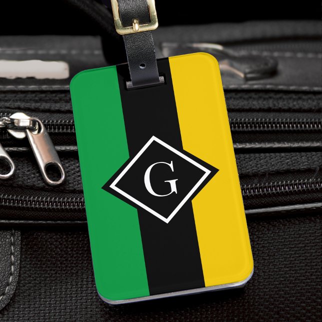 Etiqueta De Bagagem Jamaica Green Black & Dourado Jamaican Inicial (jamaica colors monogram luggage tag)