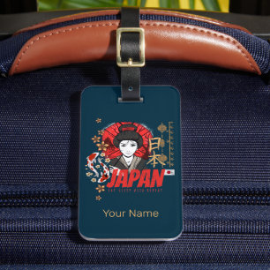 Etiqueta De Bagagem Japão Vintage Geisha com Flag Koi e Lotus Souve