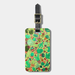 Etiqueta De Bagagem Jardim de Cactos Verdes de Plantas Potentes