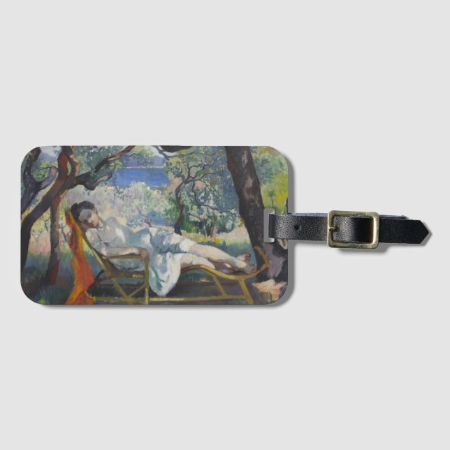 Etiqueta De Bagagem Jeanne Descansa em um Belo Jardim Mediterrâneo (Frente Horizontal)