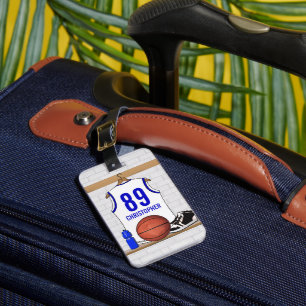 Etiqueta De Bagagem Jérsei de Basquete Branco e Azul Personalizado