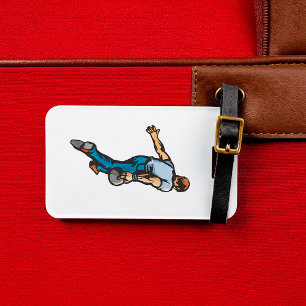 Etiqueta De Bagagem Jogador de Boliche Retro Lançando Bola