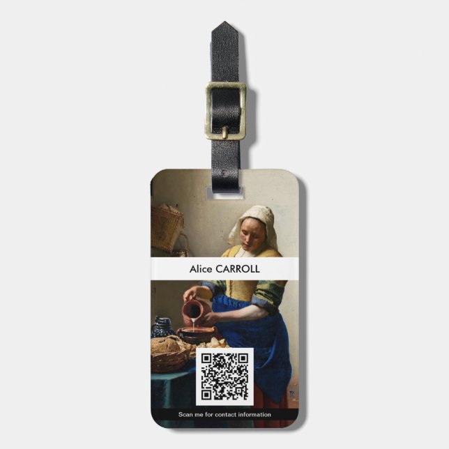 Etiqueta De Bagagem Johannes Vermeer - A Milkmaid - Código QR (Frente Vertical)
