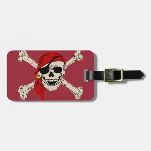 Etiqueta De Bagagem Jolly Roger Pirate Skull Bones Red Bandanna