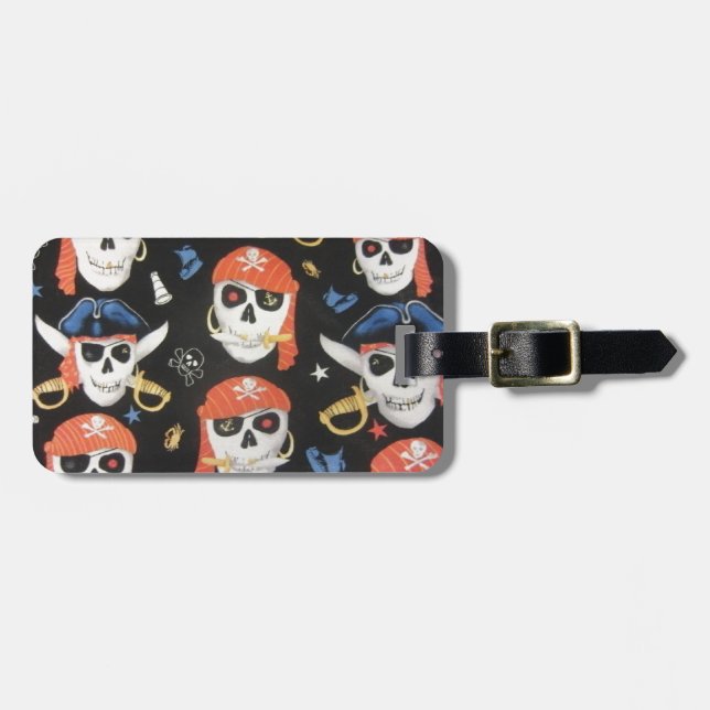 Etiqueta De Bagagem Jolly Roger Pirate Skulls (Frente Horizontal)