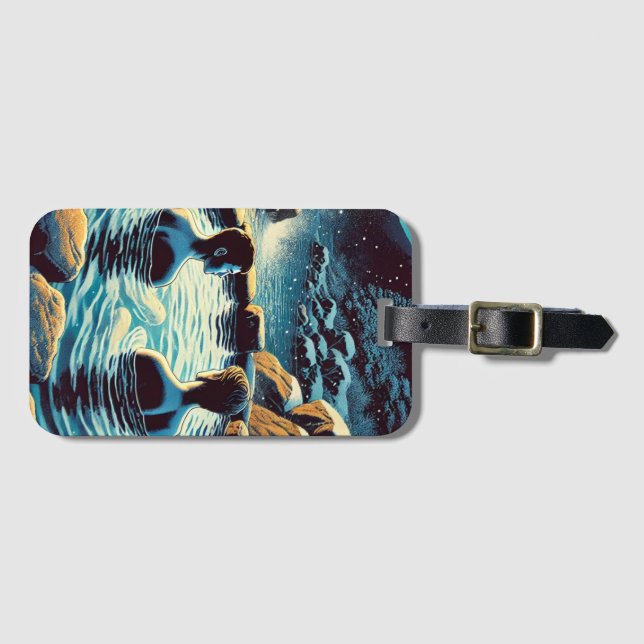 Etiqueta de bagagem - Jovens homens em onsen (Frente Horizontal)