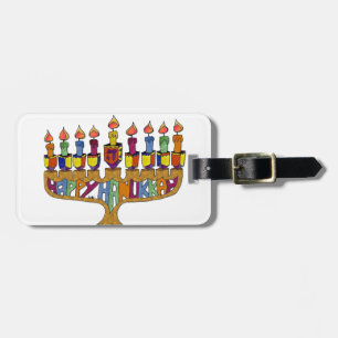 Etiqueta De Bagagem Judaica Happy Hanukkah Dreidel Menorah