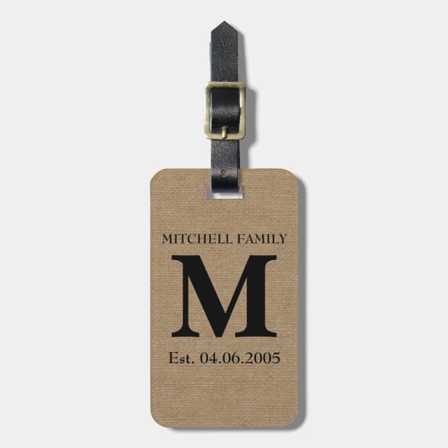 Etiqueta De Bagagem Jut inicial chique rústico de serapilheira de (Frente Vertical)