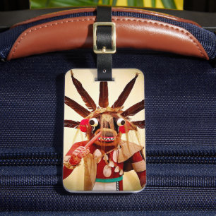 Etiqueta De Bagagem Kachina Doll Wood Figura Fotografia Fechar Negrito