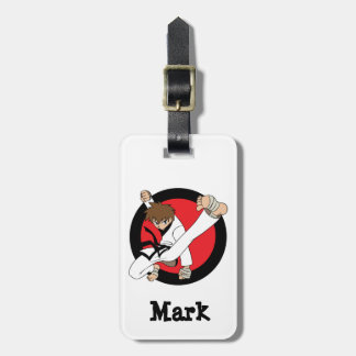 Etiqueta De Bagagem Karaté do cinturão negro/menino Brunette de Ninja