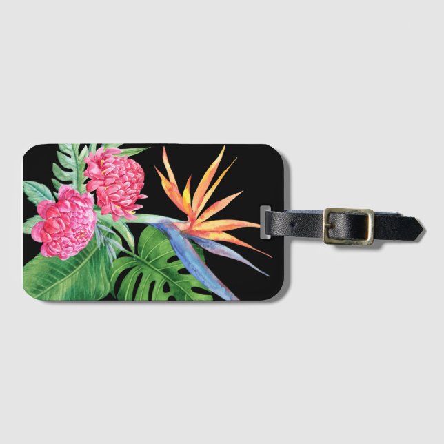 Etiqueta De Bagagem Kealani (Preto) Hawaii Flower Convement (Frente Horizontal)