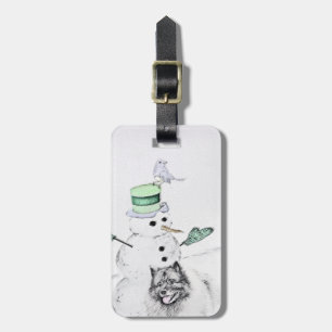 Etiqueta De Bagagem Keeshond Christmas Snowman Pinting Art