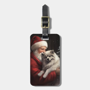 Etiqueta De Bagagem Keeshond Com O Papai Noel Natal Festivo