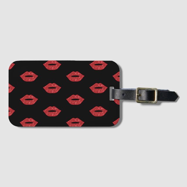 Etiqueta De Bagagem Lábios Vermelhos Brilhantes Beijam Feminina Elegan (Frente Horizontal)