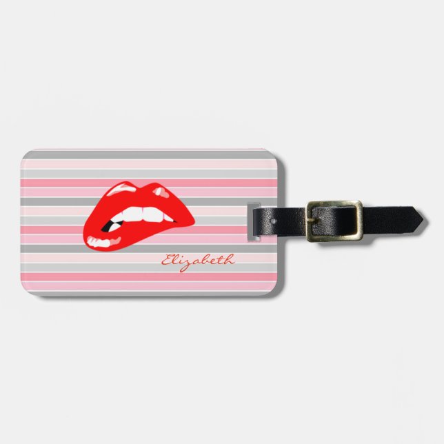Etiqueta De Bagagem Lábios Vermelhos Modernos, Personalizados (Frente Horizontal)