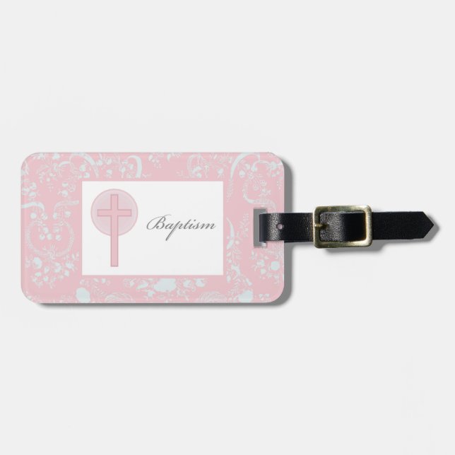 Etiqueta De Bagagem Lace Girl Baptism Rosa (Frente Horizontal)