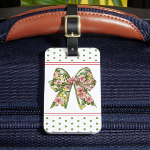 Etiqueta De Bagagem Laço Floral Rosa e Verde Personalizado Preppy