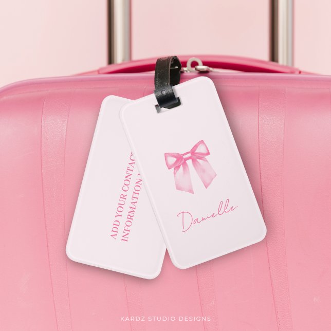 Etiqueta De Bagagem Laço Rosa Elegante Moderno Personalizado (Criador carregado)