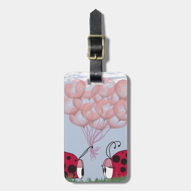 Etiqueta De Bagagem Ladybug Adorável Com Buquê De Balão Rosa Bonito (Frente Vertical)