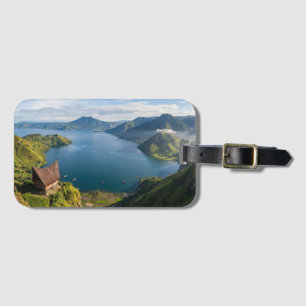 Etiqueta De Bagagem Lago Toba Sumatra Indonésia Paisagem Vulcânica