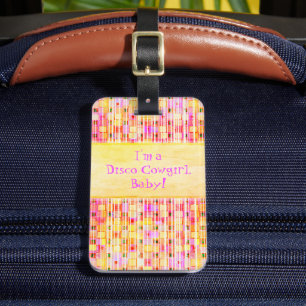 Etiqueta De Bagagem Lantejoulas Amarelas e Rosas de Cowgirl Disco com 