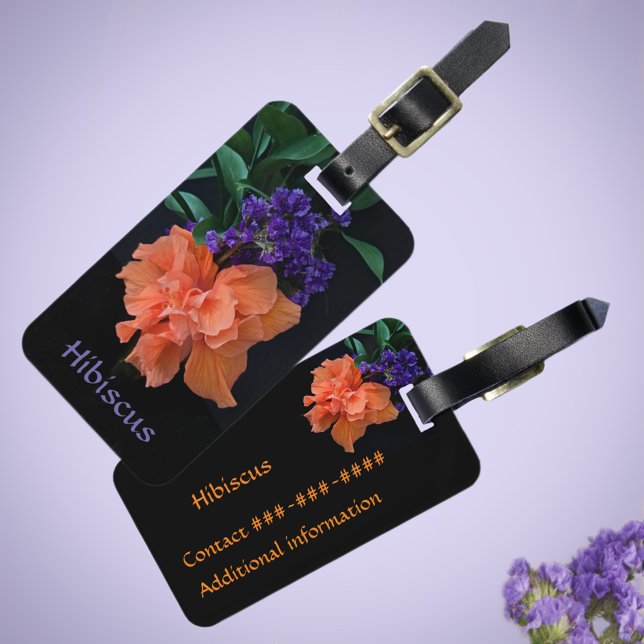 Etiqueta De Bagagem Laranja Brilhante Hibiscus Tropical Personalizável (Criador carregado)