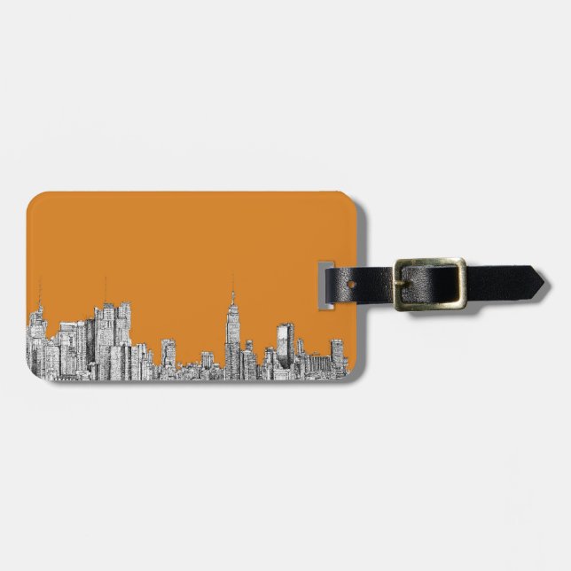 Etiqueta De Bagagem Laranja da skyline de New York (Frente Horizontal)