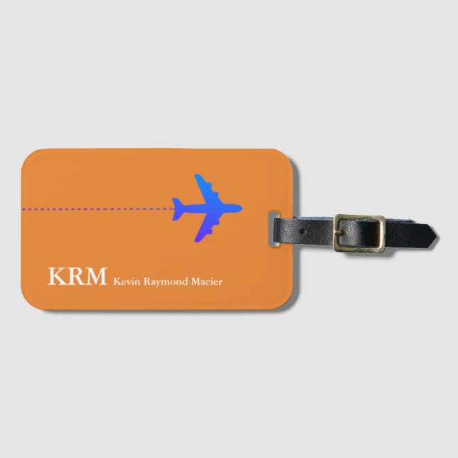 Etiqueta De Bagagem laranja de avião viagem personalizado (Frente Horizontal)
