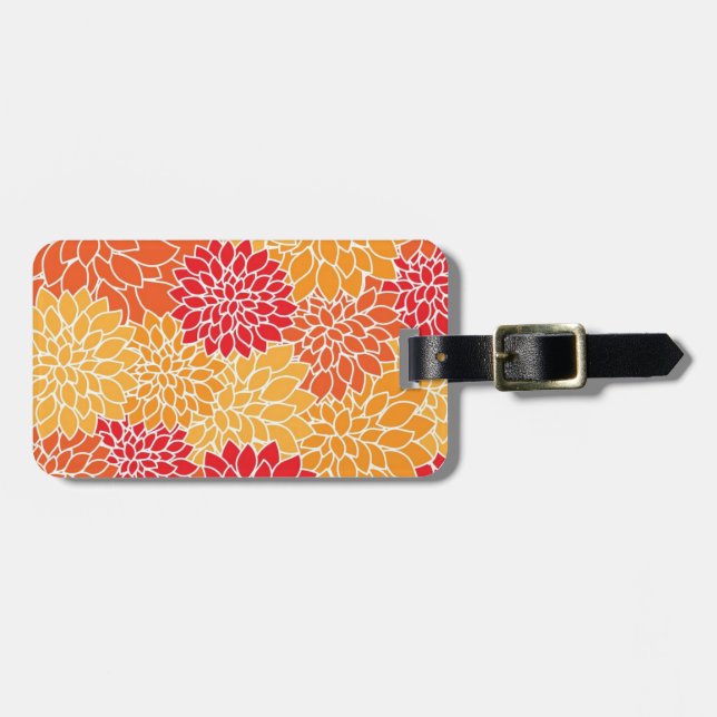 Etiqueta De Bagagem Laranja E Vermelho Flores (Frente Horizontal)