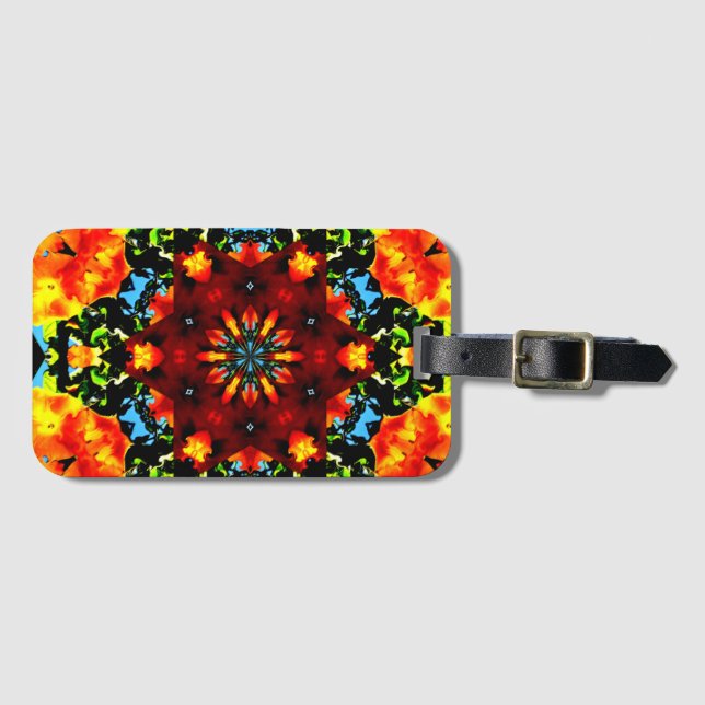 Etiqueta De Bagagem Laranja Floral (Frente Horizontal)