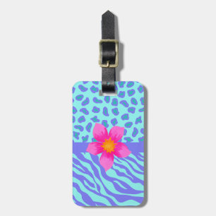 Etiqueta De Bagagem Lavanda & de zebra & de chita de turquesa flor