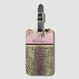 Etiqueta De Bagagem Lavanda Dourada Leopardo Safari Floral
