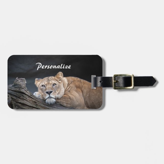 Etiqueta De Bagagem Leão feminino descendo na selva personaliza Viagem (Frente Horizontal)