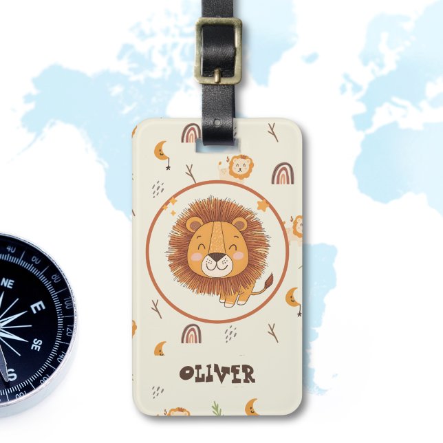 Etiqueta De Bagagem Leão Whimsical Bonito Sorridente (Criador carregado)