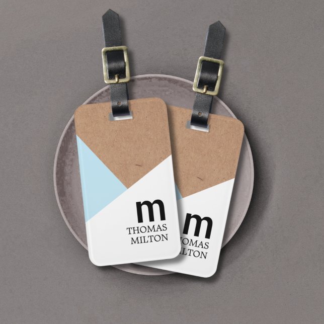 Etiqueta De Bagagem Legal Geométrico Kraft, Impresso em Branco, Azul (Criador carregado)