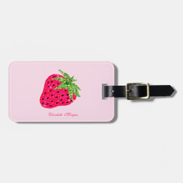 Etiqueta De Bagagem Legal Glitter Morango Rosa (Frente Horizontal)