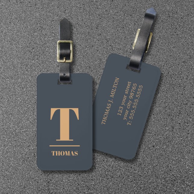 Etiqueta De Bagagem Legal Monograma Azul Profundo Marrom (Criador carregado)