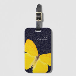 Etiqueta De Bagagem Legant Yellow Butterfly Black Damask Add Name iP