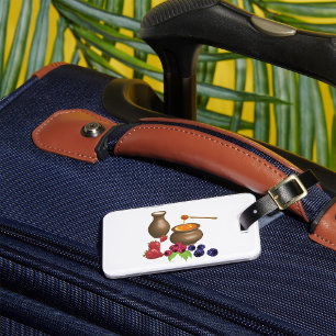 Etiqueta De Bagagem Leite e Mel com Frutas Silvestres Comida Rústica